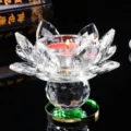 Elegant crystal lotus tealight candle holder with clear faceted base for home decor - White