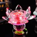 Decorative iridescent pink crystal lotus candle holder for tea lights and ghee lamps - Pink