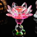 Portacandele a loto in cristallo sfaccettato colorato per altare e decorazione - Rosa