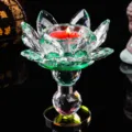 Squisito portacandele a loto in cristallo colorato per altari buddisti e decori - Verde