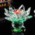 Elegant green crystal lotus flower candle holder for Buddhist temple or home altar decoration - Verdant