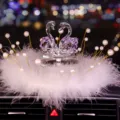 Luxury crystal swan car ornament with white feather and pearl base for romantic interior decor - Swan With Pearl Feather Pad / Purple
