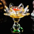 Elegante porta candela loto in cristallo per altari buddisti con candela rossa - Giallo