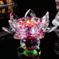 Elegant lotus-shaped crystal candle holder with vibrant pink petal tips for home decor. - Rose Red