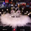 Elegant crystal swan car ornament with white feathers and pearls for Valentine's gift - Swan With Pearl Feather Pad / Pink