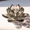 Smoke grey crystal lotus flower figurine, decorative gemstone centerpiece for living room desk. - Smoke Grey Lotus