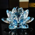 Blue crystal lotus flower figurine for home office table decor and lucky gift ornament. - Blue Lotus