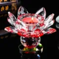 Elegante vela roja en un soporte de cristal con forma de flor de loto para decoración - Rojo Agua