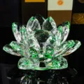 Green crystal lotus flower figurine, decorative ornament for office, living room, and table. - Green Lotus