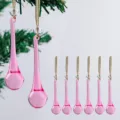 Juego de elegantes adornos de árbol de Navidad en forma de lágrima rosa con hilos dorados - 1 Pieza / Rosa Claro