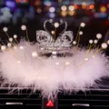 Romantic feather swan crystal car ornament with pearl accents - Swan With Pearl Feather Pad / Red Eye White