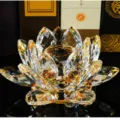 Crystal lotus ornament with multi-cut facets, elegant table decor for home office. - Yellow Lotus