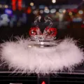 Elegant crystal swan car ornament with a plush white feather base for dashboard decor - Swan with Pure Feather Pad / Red