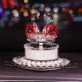 Elegant romantic red crystal swan car interior ornament with pearls and a sparkling base - Swan Pearl Ornament / Red