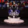 Elegant crystal double swan car ornament with blue accents and white fluffy feathers - Swan Feather Ornament / Blue