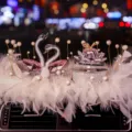 Luxury crystal swan car ornament with pink apple and white feather base decoration - Swan with Apple and Feather Pad 2 / Pink