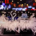 Luxury crystal swan car interior dashboard ornament with white feathers and blue lotus flower - Blue Swan + Blue Crystal Lotus + Feather Pad / Blue