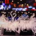 Blue crystal swan and apple car ornament with white feather trim decoration - Blue Swan + Blue Crystal Apple + Feather Pad / Blue