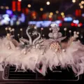 Elegant crystal swan car ornament with white feathers and pearls for Valentine's Day gift - White Swan + Artificial Pearl Bottle + Feather Pad / White