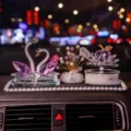 Luxury purple crystal swan car interior ornament with pearl non-slip mat - Swan, Apple, Gypsophila and Anti-Slip Mat Set / Purple