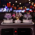 Purple crystal lotus and beaded bouquet car interior ornament set - Apple, Lotus, Gypsophila and Anti-Slip Mat Set / Purple