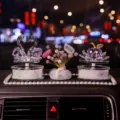 Luxury crystal swan and apple car dashboard ornaments with pearl mat Valentine gift - Double Swan, Apple, Gypsophila and Anti-Slip Mat Set / Purple