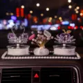 Luxury purple crystal swan and apple car dashboard ornaments with pearl anti-slip mat - Swan, Apple, Gypsophila and Anti-Slip Mat Set / Red Eye Purple