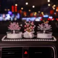 Exquisite pink crystal lotus and apple car interior ornaments with pearl-rimmed anti-slip mat - Apple, Lotus, Gypsophila and Anti-Slip Mat Set / Pink