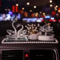 Elegant crystal swan and apple car dashboard ornaments with pearl mat on a night background - Single White Swan and White Apple Set (with Pearl Anti-slip Mat) / White