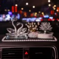 Luxury crystal swan car interior decoration set with rotating lotus and pearl non-slip mat - Single White Swan and White Lotus Set (with Pearl Anti-slip Mat) / White