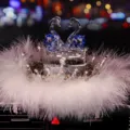 Luxury crystal swan car ornament with white feathers and crown detail for interior decor - Blue Swan with Crown Base and Feather Pad / Blue