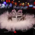 Elegant pink crystal swan car interior ornament with white feathers and luxury crown base - Pink Swan with Crown Base and Feather Pad / Pink