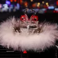 Elegant crystal swan car dashboard ornament featuring white feathers and silver crown - Red Swan with Crown Base and Feather Pad / Red