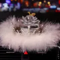 Luxury crystal apple car dashboard ornament with white feather ring and elegant crown base - White Apple with Crown Base and Feather Pad / White
