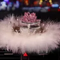 Pink crystal lotus car ornament with white feather ring and sparkling crown decoration - Lotus Crown Base With Feather Pad / Pink