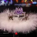 Purple crystal lotus car ornament with white feathers and crown crown detail - Lotus Crown Base With Feather Pad / Purple