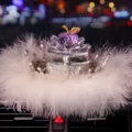 Luxury crystal purple apple car ornament with soft white feathers and rhinestone crown - Apple Crown Base With Feather Pad / Purple