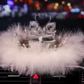 Elegant crystal swan car ornament with white feather base for dashboard decoration - Swan Crown Base With Feather Pad / Red Eye White