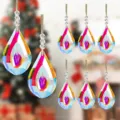 Set of 8 iridescent faceted crystal teardrop pendants for Christmas tree decoration - Style 38 Navy Bird Print / Longan Shape (Single Piece)