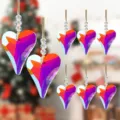 Set of faceted colorful heart-shaped crystal pendants for Christmas tree decoration. - Style 45 Red Floral / Long Heart Shape (Single Piece)