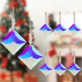 Multi-pack of iridescent crystal diamond Christmas tree ornaments with gold hanging cords - Style 40 Yellow Floral / Rhombus Shape (Single)