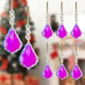 Detail of magenta faceted crystal Christmas tree ornaments with clear beads - Style 38 Navy Bird Print / Maple Leaf Shape (Single Piece)
