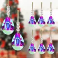 8-piece set of iridescent teardrop crystal Christmas tree hanging ornaments with gold cords - Style 38 Navy Bird Print / Old Longan Shape (Single Piece)