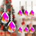 Detail view of multi-colored iridescent faceted crystal teardrop Christmas tree ornaments - Style 38 Navy Bird Print / Grid Pattern (Single Piece)