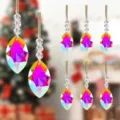 Vibrant multi-colored faceted crystal pendants for festive Christmas tree decor - Style 38 Navy Bird Print / Oval Shape (Single Piece)