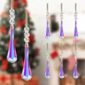 Detailed view of iridescent icicle Christmas ornaments with AB coating and gold strings - Style 63 Beige Plant Floral / Long Strip (Single Piece)