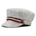 Elegante cappello da marinaio in tweed bianco con fascia decorativa intrecciata - Taglia unica / Stile Cotone Lino / Bianco avorio