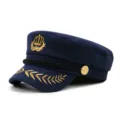 Cappello da capitano in lana blu navy con ricami dorati e motivo a spiga - Taglia unica / Stile lana / Blu navy