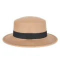 Classic camel wool felt boater hat with a black ribbon band for autumn and winter - Fits 56-58cm Head / Dark Khaki - Plain