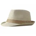Classic beige woven straw fedora hat with a tan ribbon band for summer beach sun protection - Beige with Khaki Band